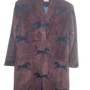 Vintage Duster coat Western , Southwest , Horses ,Choc brown XL